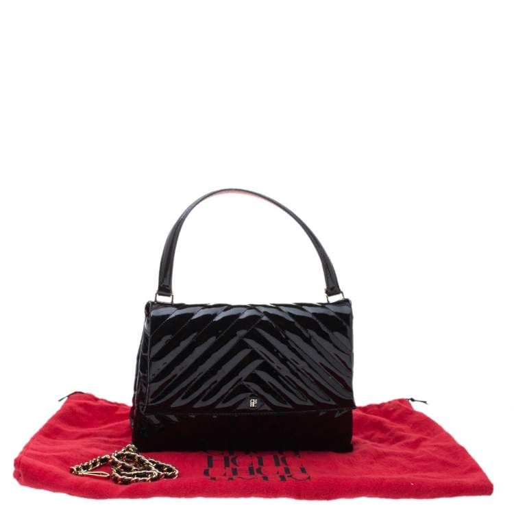 Pre Owned Carolina Herrera Black Leather Flap Top Handle Bag