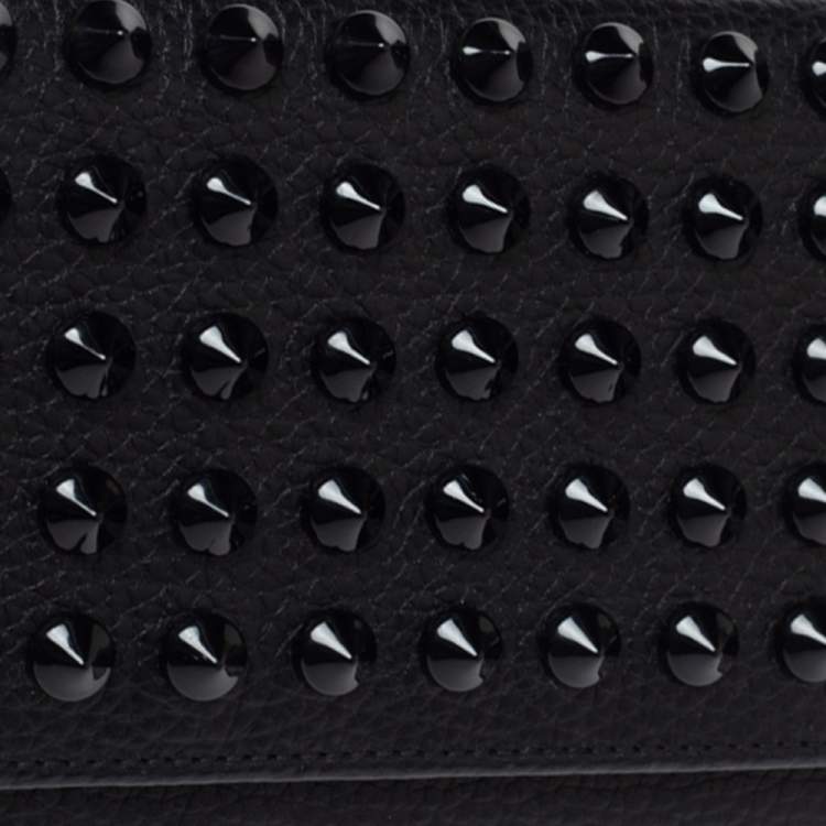 Pre Owned Carolina Herrera Black Studded Leather Trifold Continental Wallet