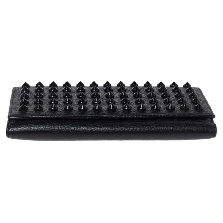 Pre Owned Carolina Herrera Black Studded Leather Trifold Continental Wallet