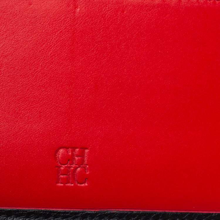 Pre Owned Carolina Herrera Black Studded Leather Trifold Continental Wallet
