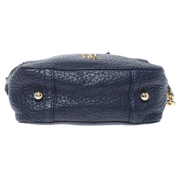 Pre Owned Carolina Herrera Navy Blue Leather Mini Crossbody Bag