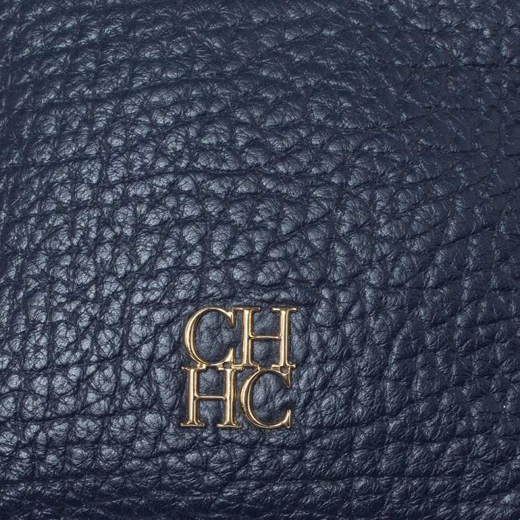 Pre Owned Carolina Herrera Navy Blue Leather Mini Crossbody Bag