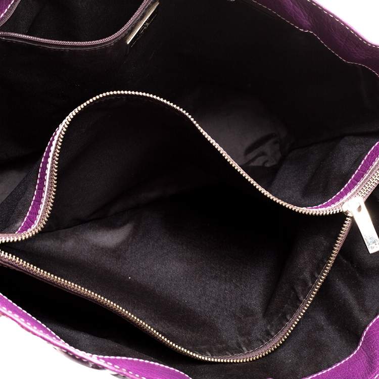 Pre Owned Carolina Herrera Purple Embossed Leather Open Tote