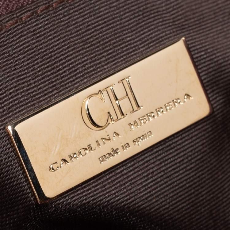 Pre Owned Carolina Herrera Purple Embossed Leather Open Tote