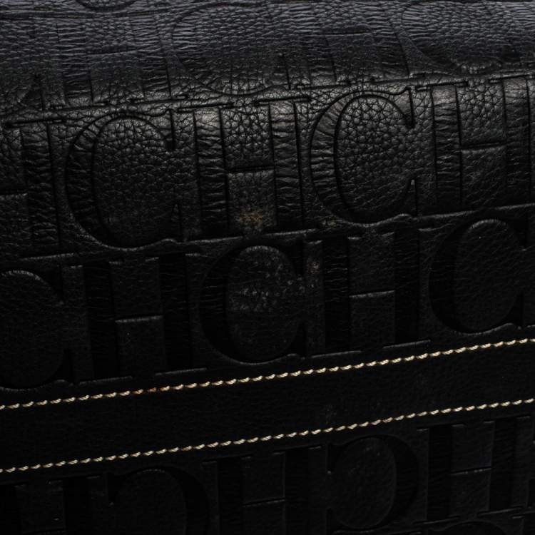 Pre Owned Carolina Herrera Black Monogram Leather Large Andy Boston Bag
