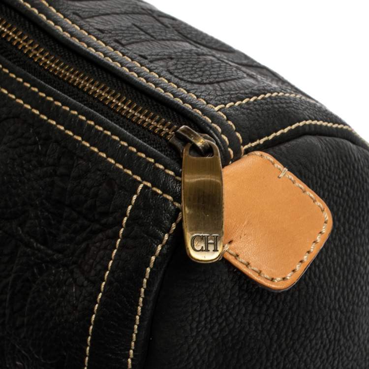 Pre Owned Carolina Herrera Black Monogram Leather Large Andy Boston Bag