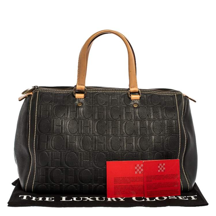 Pre Owned Carolina Herrera Black Monogram Leather Large Andy Boston Bag