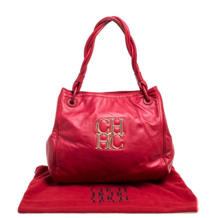 Pre Owned Carolina Herrera Red CH Logo Braided Handle Shoulder Bag