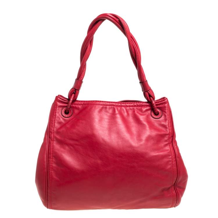 Pre Owned Carolina Herrera Red CH Logo Braided Handle Shoulder Bag