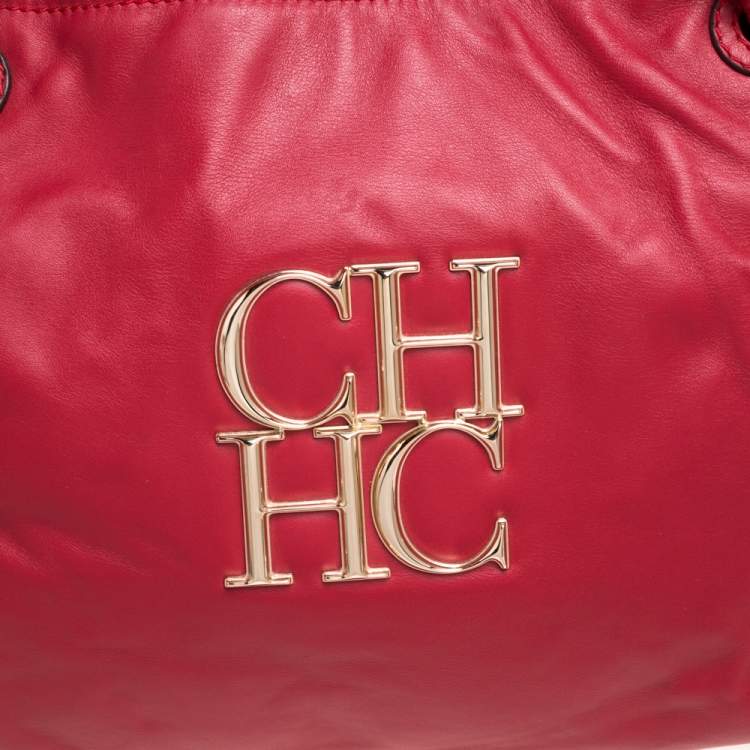 Pre Owned Carolina Herrera Red CH Logo Braided Handle Shoulder Bag