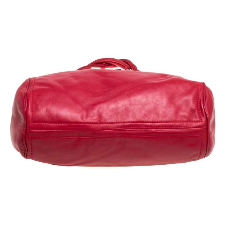 Pre Owned Carolina Herrera Red CH Logo Braided Handle Shoulder Bag