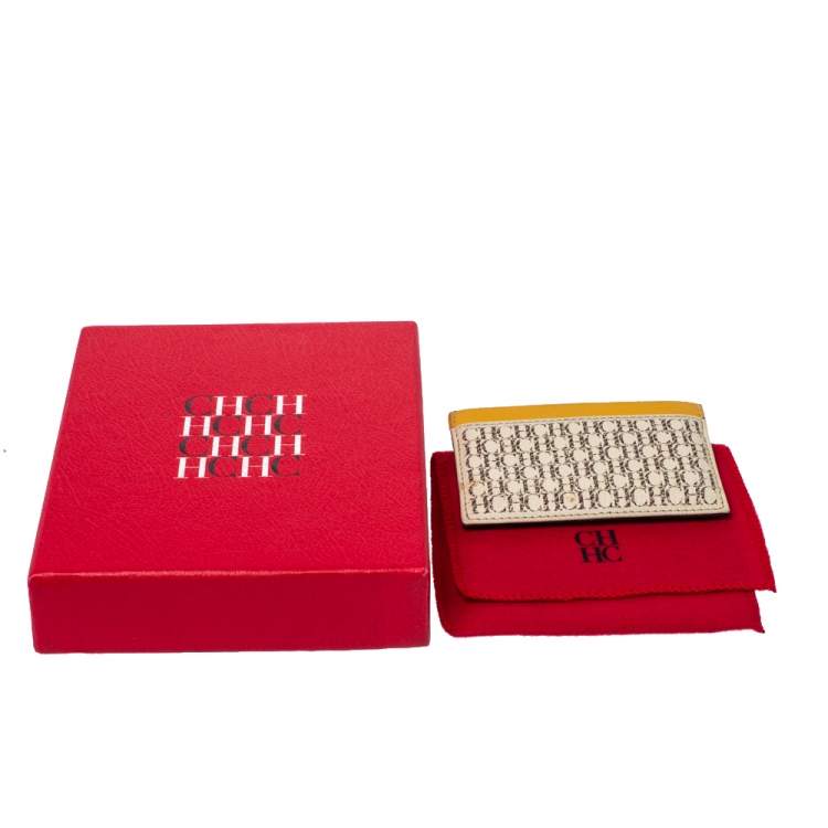 Pre Owned Carolina Herrera Tri Color Signature Coated Canvas and Leather Card Holder