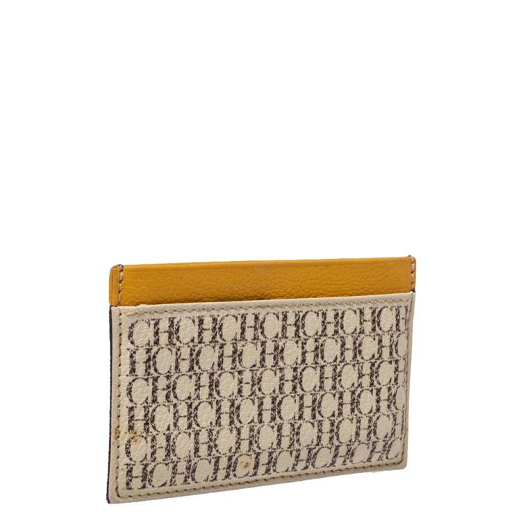 Pre Owned Carolina Herrera Tri Color Signature Coated Canvas and Leather Card Holder