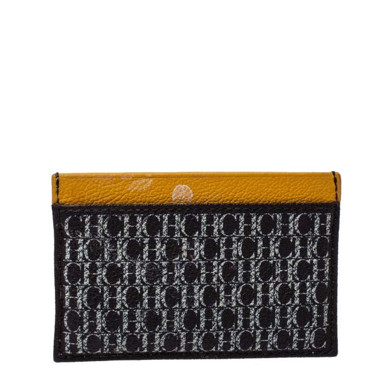 Pre Owned Carolina Herrera Tri Color Signature Coated Canvas and Leather Card Holder