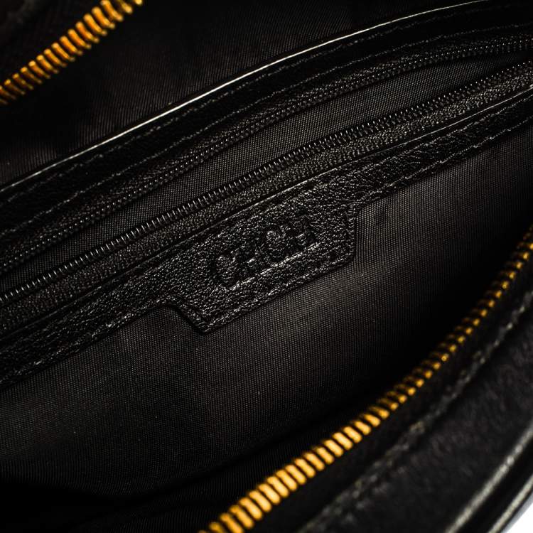 Pre Owned Carolina Herrera Black Embossed Leather Oval Shoulder Bag