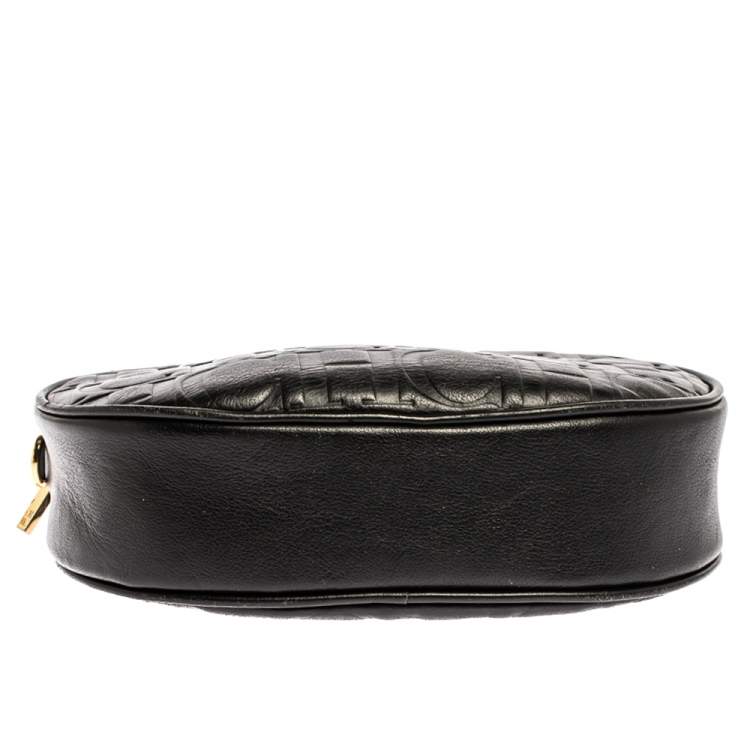 Pre Owned Carolina Herrera Black Embossed Leather Oval Shoulder Bag