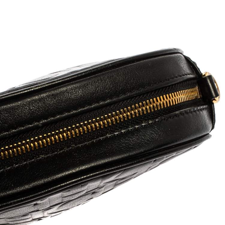 Pre Owned Carolina Herrera Black Embossed Leather Oval Shoulder Bag