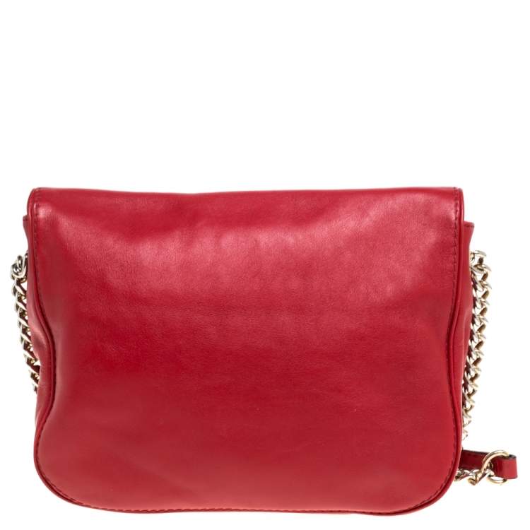 Pre Owned Carolina Herrera Red Leather New Baltazar Flap Shoulder Bag