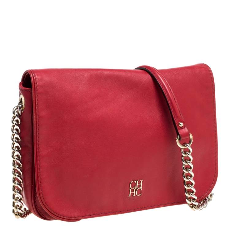 Pre Owned Carolina Herrera Red Leather New Baltazar Flap Shoulder Bag