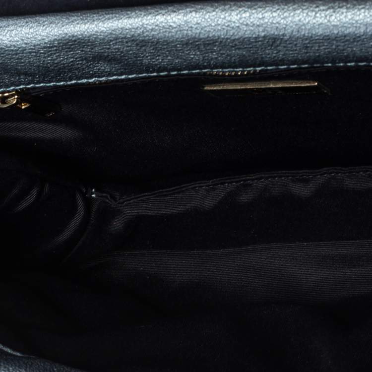 Pre Owned Carolina Herrera Metallic Blue Leather Flap Shoulder Bag