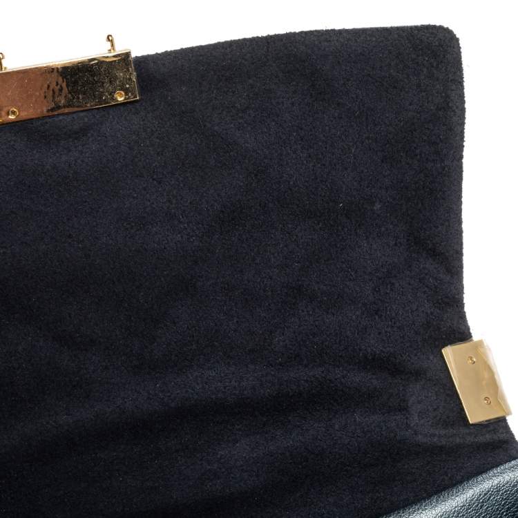 Pre Owned Carolina Herrera Metallic Blue Leather Flap Shoulder Bag