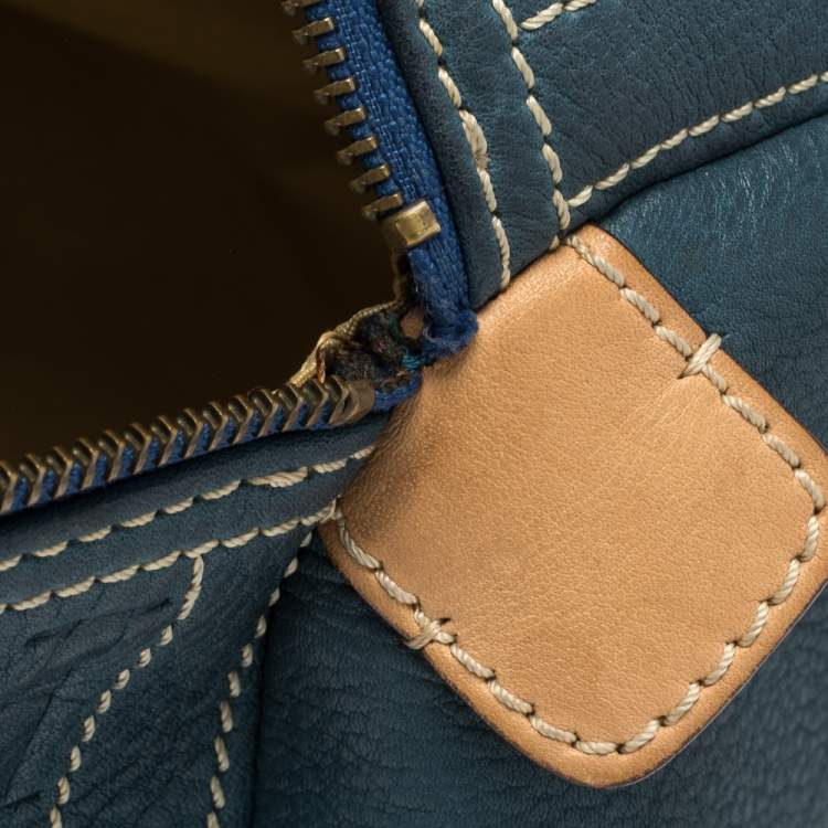 Pre Owned Carolina Herrera Blue Monogram Leather Large Andy Boston Bag
