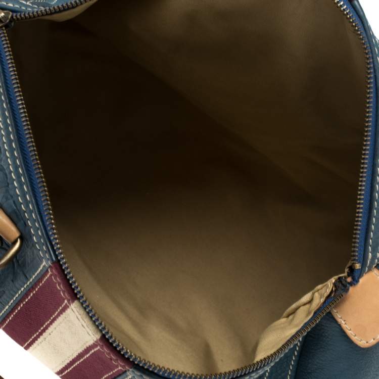 Pre Owned Carolina Herrera Blue Monogram Leather Large Andy Boston Bag
