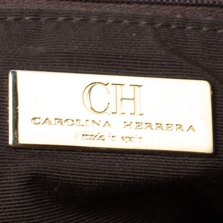 Pre Owned Carolina Herrera Brown Monogram Suede and Leather Chain Hobo