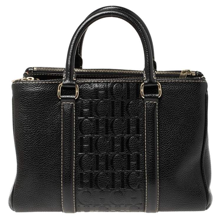 Pre Owned Carolina Herrera Black Monogram Leather Andy Tote