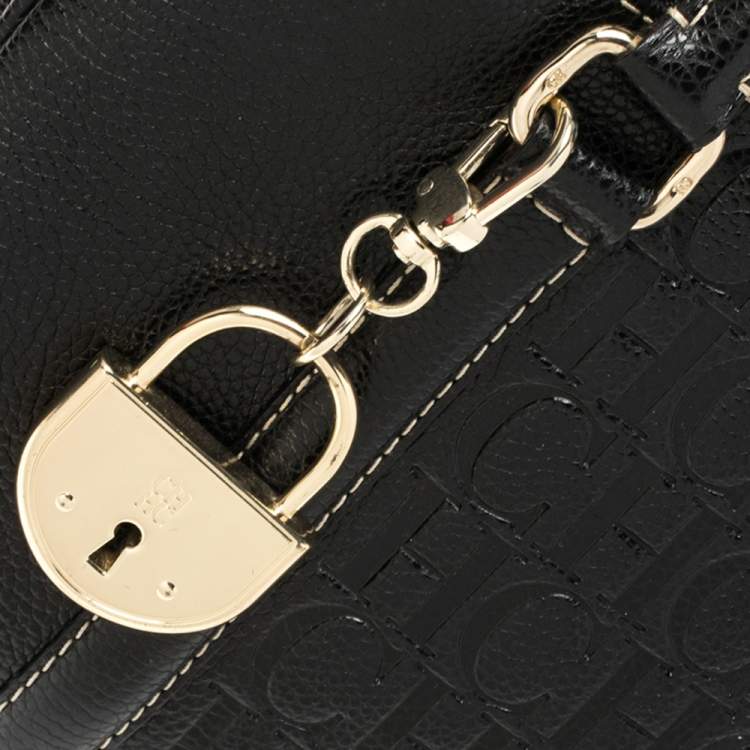 Pre Owned Carolina Herrera Black Monogram Leather Andy Tote