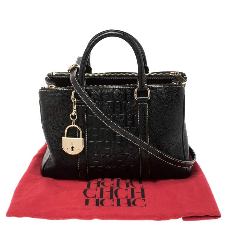 Pre Owned Carolina Herrera Black Monogram Leather Andy Tote