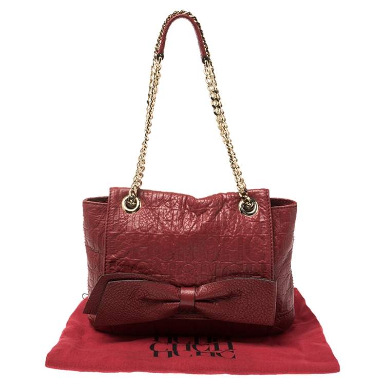 مملوكة مسبقًا Carolina Herrera Red Monogram Leather Audrey Shoulder Bag