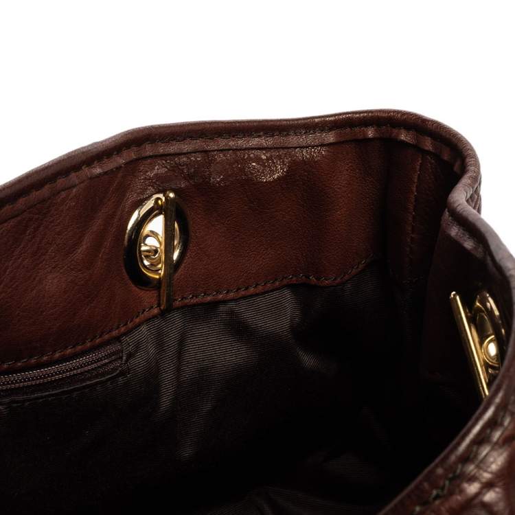 Pre Owned Carolina Herrera Brown Monogram Leather Chain Hobo