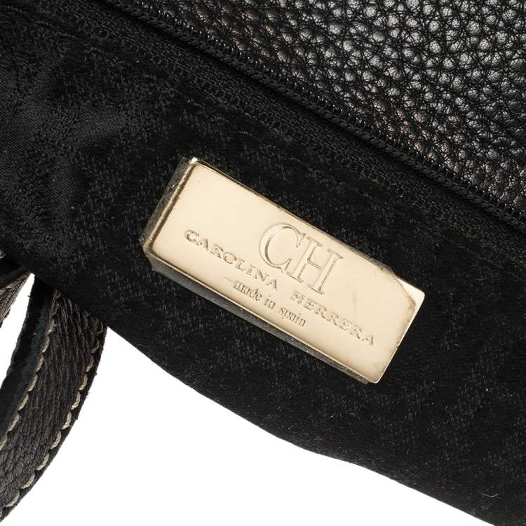 Pre Owned Carolina Herrera Black Leather CHCH Logo Tote