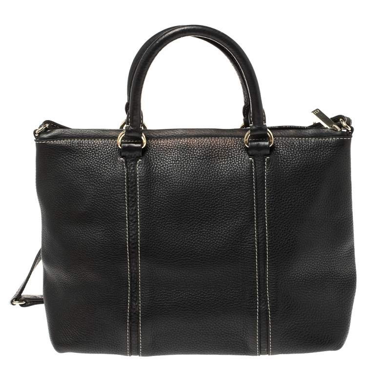 Pre Owned Carolina Herrera Black Leather CHCH Logo Tote