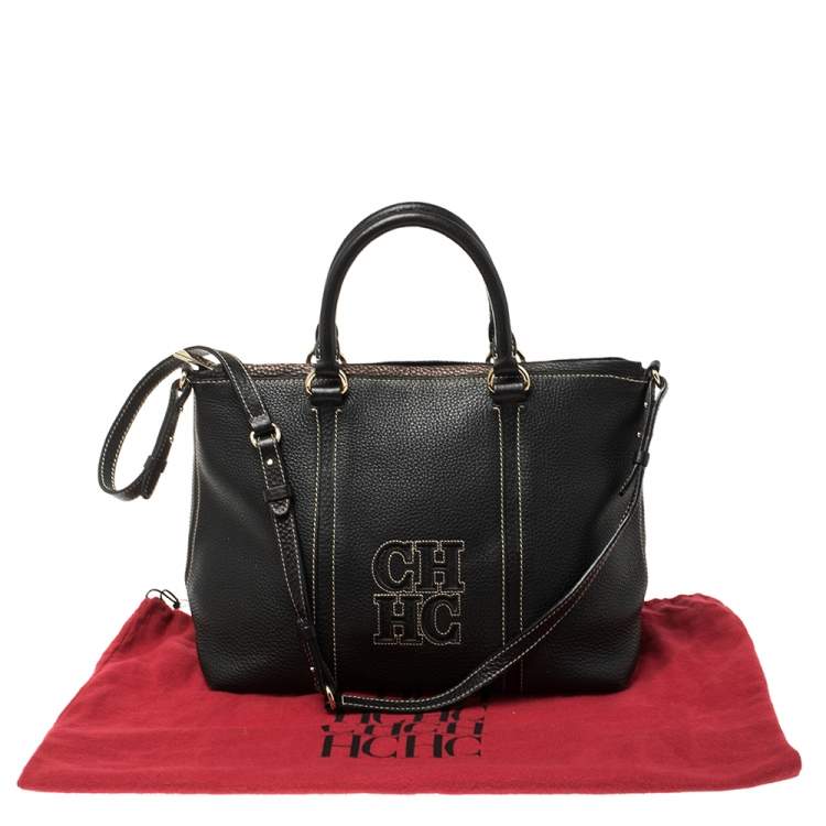 Pre Owned Carolina Herrera Black Leather CHCH Logo Tote