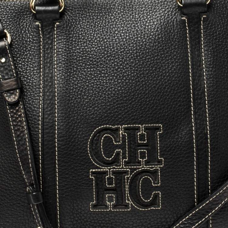 Pre Owned Carolina Herrera Black Leather CHCH Logo Tote