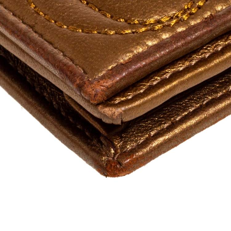 Pre Owned Carolina Herrera Metallic Gold Monogram Leather Chain Clutch