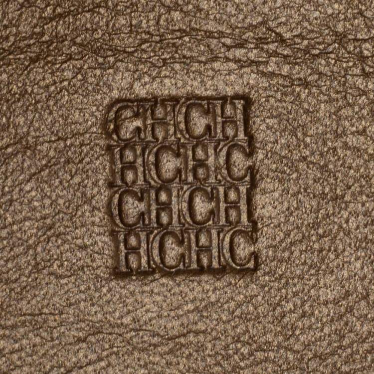 Pre Owned Carolina Herrera Metallic Gold Monogram Leather Chain Clutch