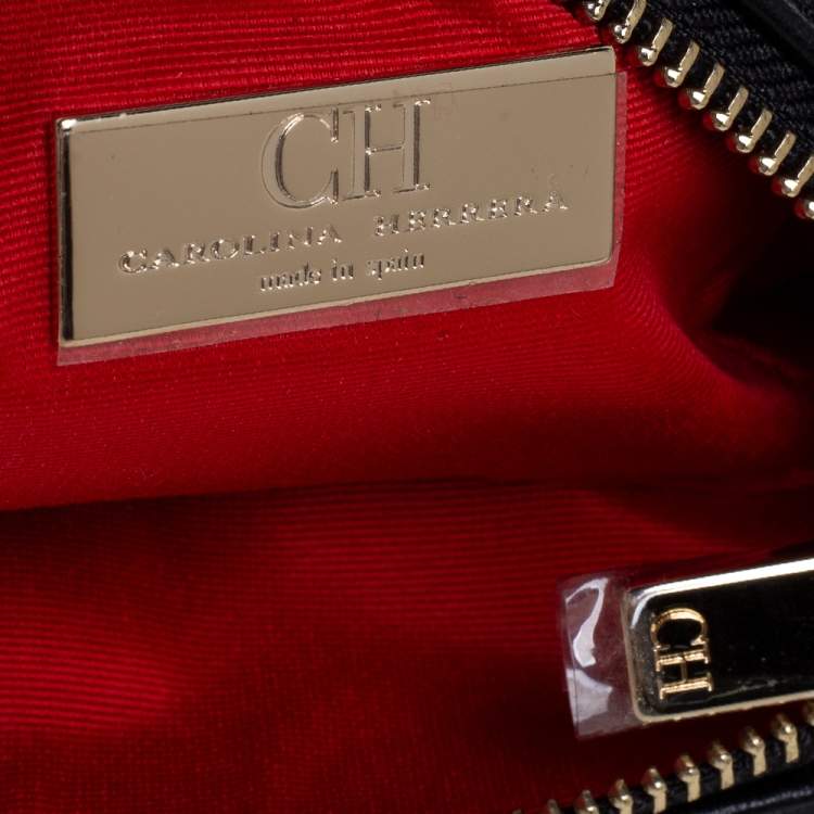 Pre Owned Carolina Hererra Black Leather Fringe Wristlet Clutch