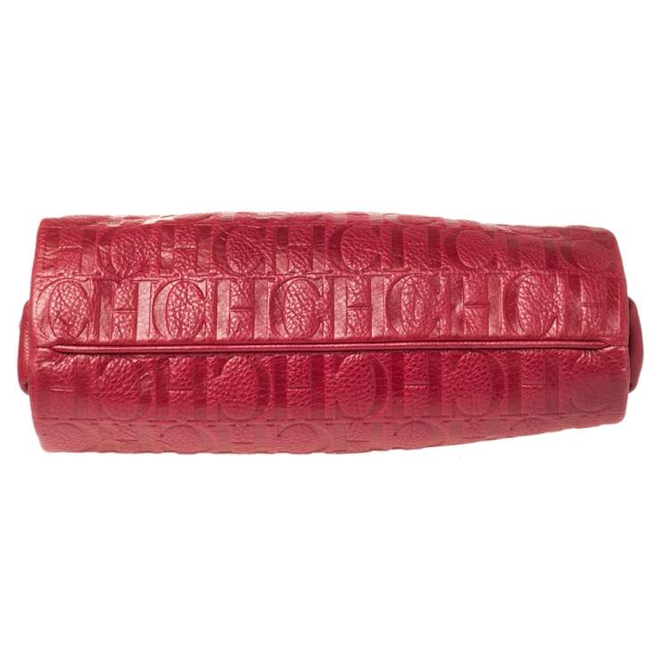 Pre Owned Carolina Herrera Red Monogram Leather Shoulder Bag