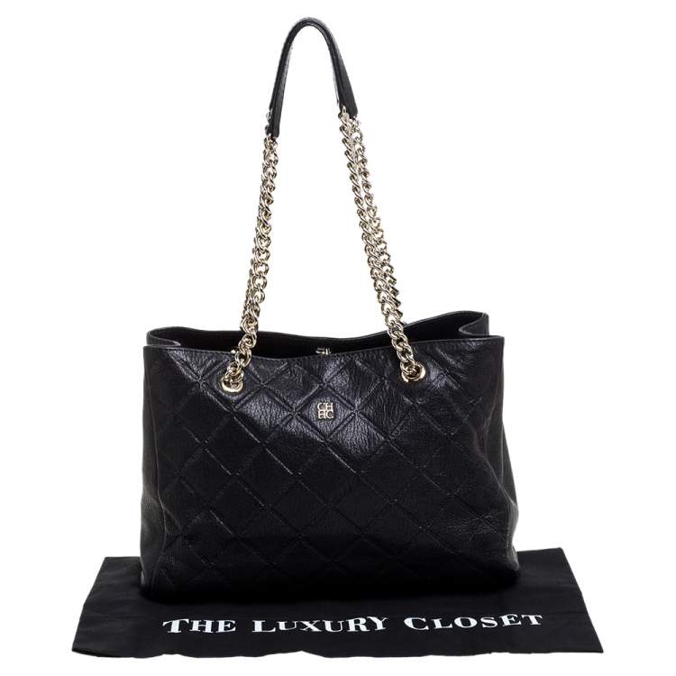 Pre Owned Carolina Herrera Black Quilted Leather Chain Tote