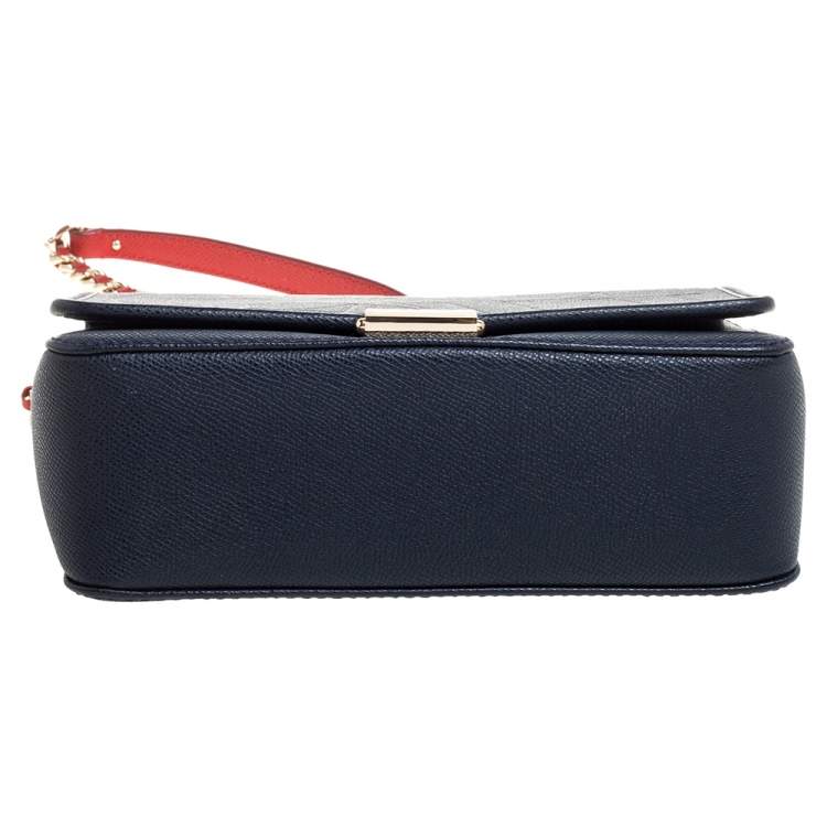 Pre Owned Carolina Herrera Navy Blue Leather Flap Shoulder Bag   