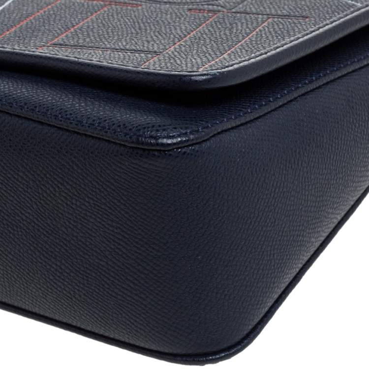 Pre Owned Carolina Herrera Navy Blue Leather Flap Shoulder Bag   