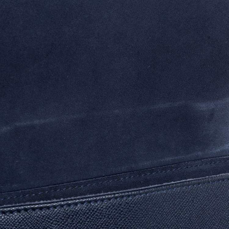 Pre Owned Carolina Herrera Navy Blue Leather Flap Shoulder Bag   