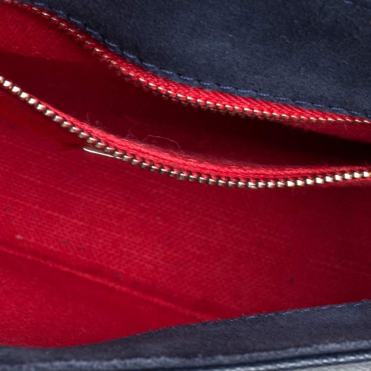 Pre Owned Carolina Herrera Navy Blue Leather Flap Shoulder Bag   