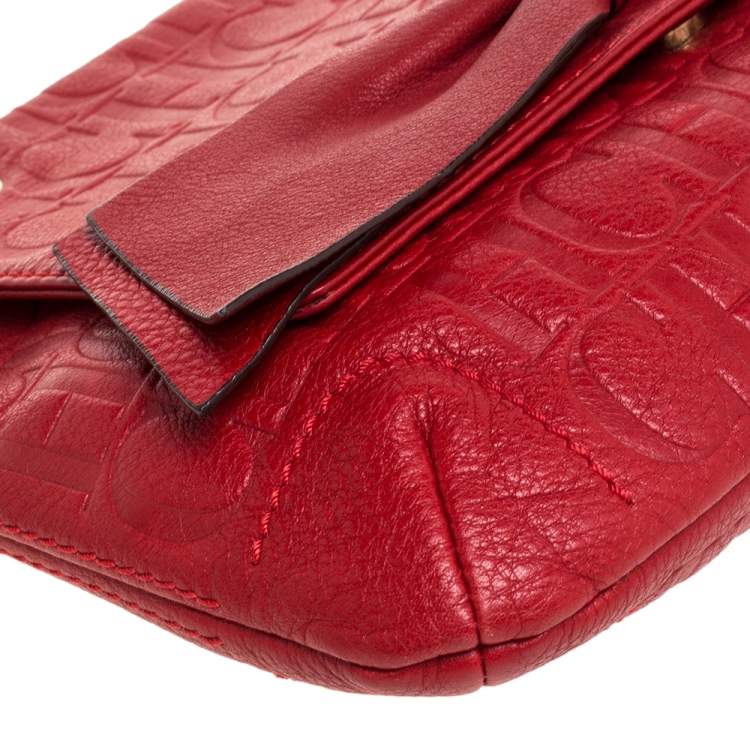 Pre Owned Carolina Herrera Red Monogram Leather Audrey Shoulder Bag