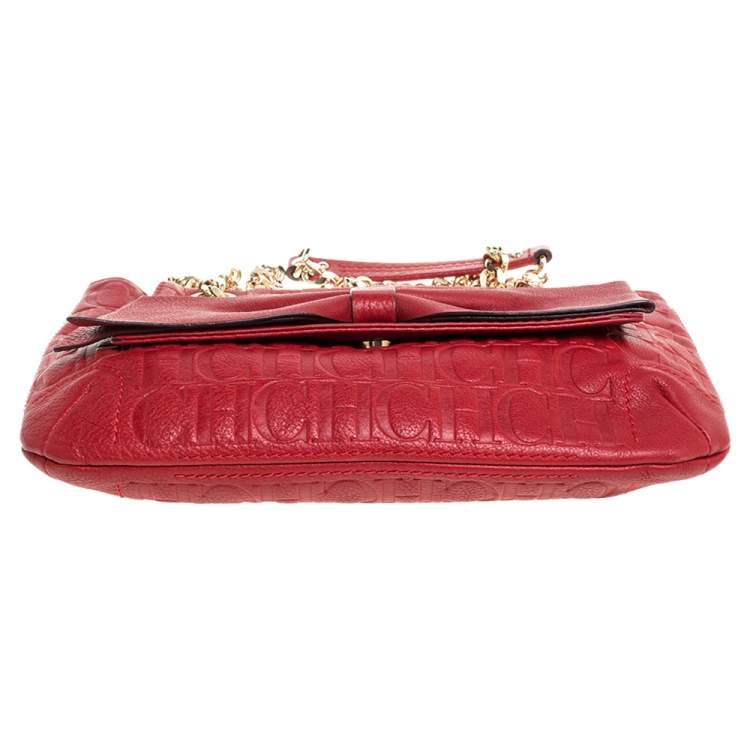 Pre Owned Carolina Herrera Red Monogram Leather Audrey Shoulder Bag