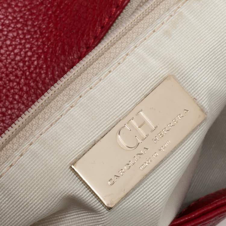 Pre Owned Carolina Herrera Red Monogram Leather Audrey Shoulder Bag