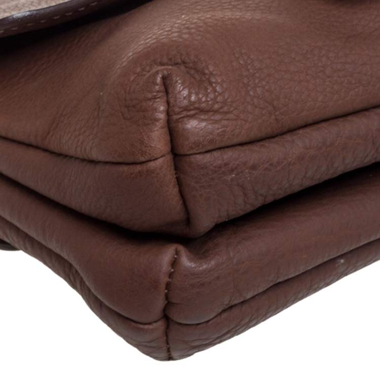 Pre Owned Carolina Herrera Brown Leather Double Flap Chain Bag